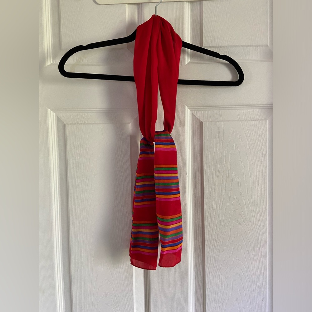 ✨2/$20✨ LIZ CLAIBORNE - Vibrant Red Striped SILK Scarf